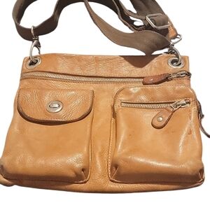 Roots Venetian Village Tribe Brown Leather Crossbody Purse